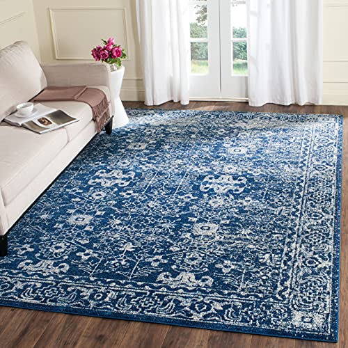 SAFAVIEH Übergangs-Teppich Wohnzimmer, Esszimmer, Schlafzimmer - Evoke Collection, Kurzer Flor, Marine und Elfenbein, 91 X 152 cm von Safavieh