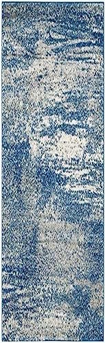 SAFAVIEH Übergangs-Teppich Wohnzimmer, Esszimmer, Schlafzimmer - Evoke Collection, Kurzer Flor, Marine und Elfenbein, 91 X 152 cm von Safavieh