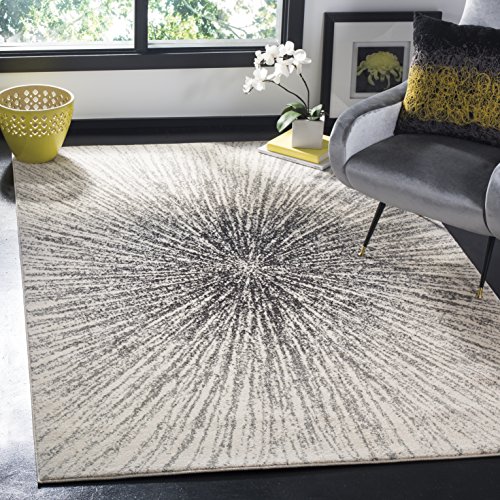 SAFAVIEH Übergangs-Teppich Wohnzimmer, Esszimmer, Schlafzimmer - Evoke Collection, Kurzer Flor, Silber und Elfenbein, 122 X 183 cm von Safavieh