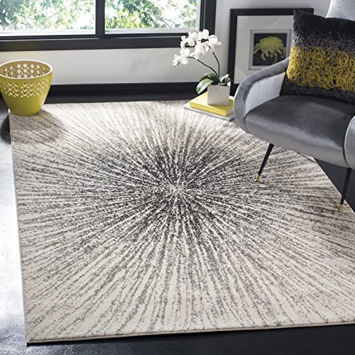 SAFAVIEH Übergangs Teppich für Wohnzimmer, Esszimmer, Schlafzimmer - Evoke Collection, Kurzer Flor, Silber und Elfenbein, 122 X 183 cm von Safavieh