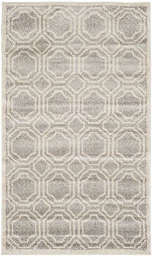 SAFAVIEH Geometrisch Teppich Drinnen & Draussen - Amherst Collection, Kurzer Flor, Hellgrau und Elfenbein, 76 X 122 cm von Safavieh