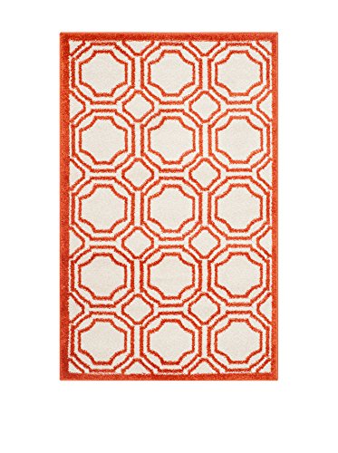 SAFAVIEH Geometrisch Drinnen & Draussen - Amherst Collection, Kurzer Flor, Elfenbein und Orange, 76 X 122 cm von Safavieh