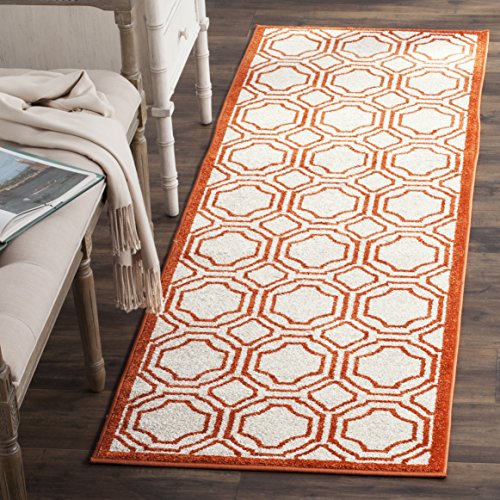 SAFAVIEH Geometrisch Drinnen & Draussen - Amherst Collection, Kurzer Flor, Elfenbein und Orange, 69 X 213 cm von Safavieh