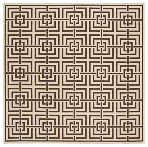 Safavieh Geometrisch Teppich für Drinnen & Draussen-Beachhouse Collection, Kurzer Flor, Braun, 201 X 201 cm, Polypropylen, Creme/Brown von Safavieh