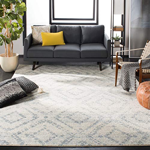 SAFAVIEH Geometrisch Teppich für Wohnzimmer, Esszimmer, Schlafzimmer - Amelia Collection, Kurzer Flor, Grau und Blau, 91 X 91 cm von Safavieh