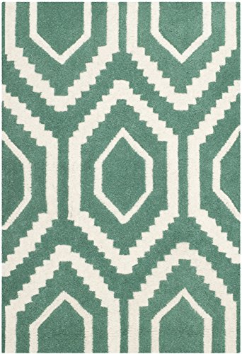 SAFAVIEH Zeitgenössische Teppich für Wohnzimmer, Esszimmer, Schlafzimmer - Chatham Collection, Kurzer Flor, Blaugrün und Elfenbein, 61 X 91 cm von Safavieh
