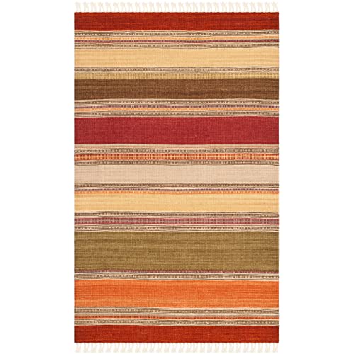 SAFAVIEH Stammes-inspiriert Teppich für Wohnzimmer, Esszimmer, Schlafzimmer - Striped Kilim Collection, Kurzer Flor, Grün, 76 X 122 cm von Safavieh