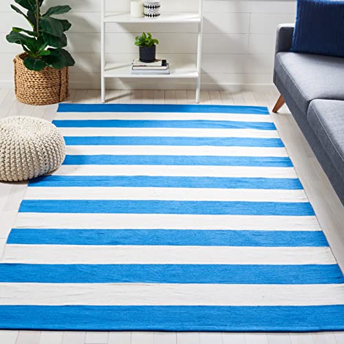 SAFAVIEH Modern Teppich für Wohnzimmer, Esszimmer, Schlafzimmer - Montauk Collection, Kurzer Flor, Blau und weiß, 122 X 183 cm von Safavieh