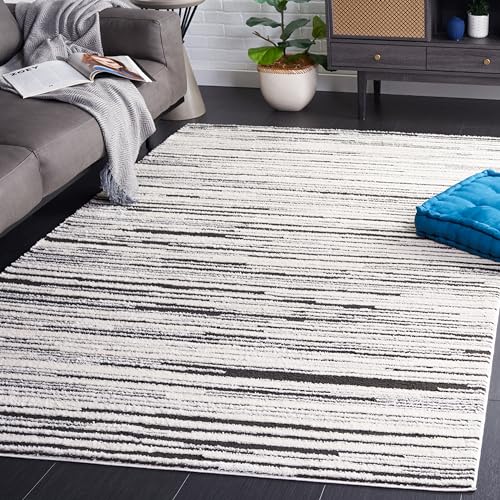 Safavieh Gestreifter Teppich für Wohnzimmer, Esszimmer, Schlafzimmer - Melody Collection, Kurzer Flor, Elfenbein und Schwarz, 152 X 229 cm von Safavieh