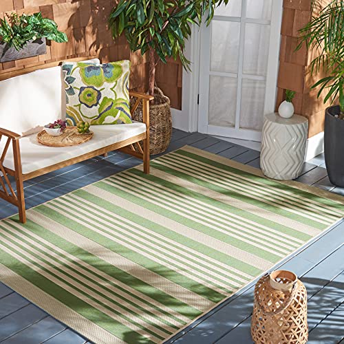 SAFAVIEH Gestreift Drinnen & Draussen - Courtyard Collection, Kurzer Flor, Grün und Beige, 122 X 170 cm von Safavieh