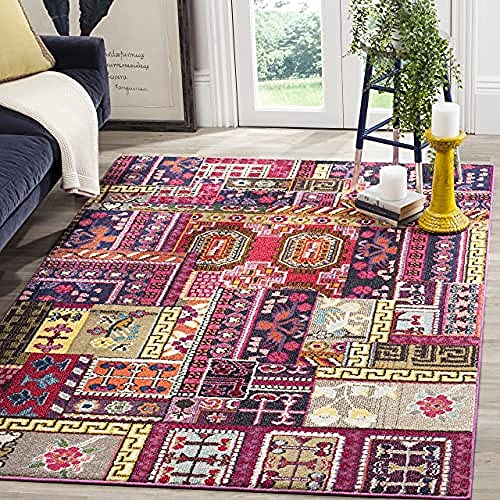 SAFAVIEH Boho Chic Teppich für Wohnzimmer, Esszimmer, Schlafzimmer - Monaco Collection, Kurzer Flor, Pink und Multi, 155 X 231 cm von as - Schwabe