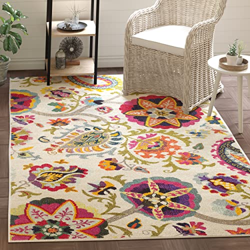 SAFAVIEH Boho Chic Teppich für Wohnzimmer, Esszimmer, Schlafzimmer - Monaco Collection, Kurzer Flor, Elfenbein und Multi, 122 X 170 cm von Safavieh