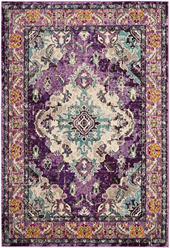 SAFAVIEH Boho Chic Teppich für Wohnzimmer, Esszimmer, Schlafzimmer - Monaco Collection, Kurzer Flor, Violett und Hellblau, 91 X 152 cm von Safavieh