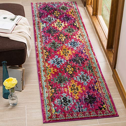 SAFAVIEH Boho Chic Teppich für Wohnzimmer, Esszimmer, Schlafzimmer - Monaco Collection, Kurzer Flor, Fuchsia und Multi, 66 X 244 cm von Safavieh