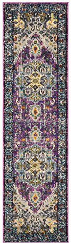 SAFAVIEH Boho Chic Teppich für Wohnzimmer, Esszimmer, Schlafzimmer - Monaco Collection, Kurzer Flor, Violett und Hellblau, 66 X 244 cm von Safavieh