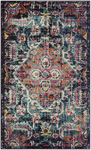 SAFAVIEH Boho Chic Teppich für Wohnzimmer, Esszimmer, Schlafzimmer - Monaco Collection, Kurzer Flor, Blau und Fuchsia, 91 X 152 cm von Safavieh