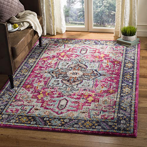 SAFAVIEH Boho Chic Teppich für Wohnzimmer, Esszimmer, Schlafzimmer - Monaco Collection, Kurzer Flor, Fuchsia und Grau, 155 X 231 cm von Safavieh