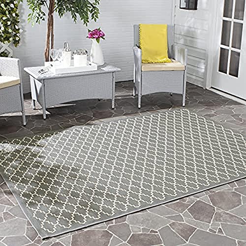 SAFAVIEH Spalier Teppich für Innen - & Außenbereich - Courtyard Collection, Kurzer Flor, Anthrazit und Beige, 160 X 231 cm von Safavieh