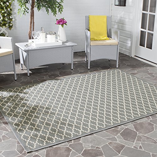 SAFAVIEH Spalier Teppich für Innen - & Außenbereich - Courtyard Collection, Kurzer Flor, Anthrazit und Beige, 79 X 152 cm von Safavieh