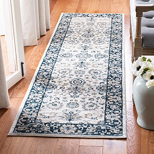 SAFAVIEH Traditionell Teppich für Wohnzimmer, Esszimmer, Schlafzimmer - Isabella Collection, Kurzer Flor, Creme und Marineblau, 66 X 213 cm von Safavieh