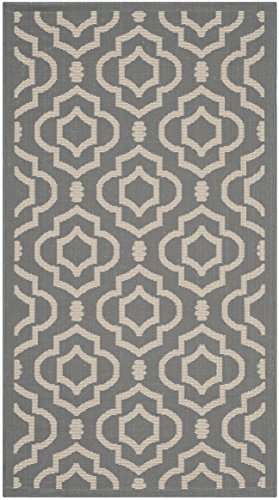 SAFAVIEH Spalier Teppich für Innen - & Außenbereich - Courtyard Collection, Kurzer Flor, Anthrazit und Beige, 79 X 152 cm von Safavieh