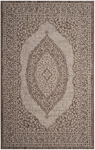 SAFAVIEH Zeitgenössische Teppich für Drinnen & Draussen - Courtyard Collection, Kurzer Flor, Hellbeige und Hellbraun, 122 X 170 cm von Safavieh