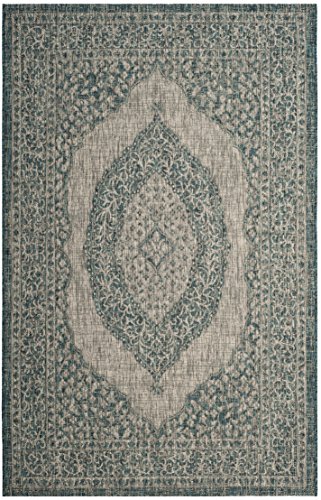 SAFAVIEH Zeitgenössische Teppich für Drinnen & Draussen - Courtyard Collection, Kurzer Flor, Hellgrau und Blaugrün, 79 X 152 cm von Safavieh