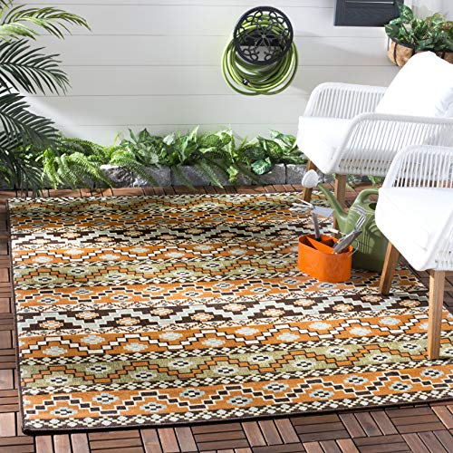 SAFAVIEH Mutig und hell Teppich für Wohnzimmer, Esszimmer, Schlafzimmer - Veranda Collection, Kurzer Flor, Terrakotta und Schokolade, 122 X 170 cm von Safavieh