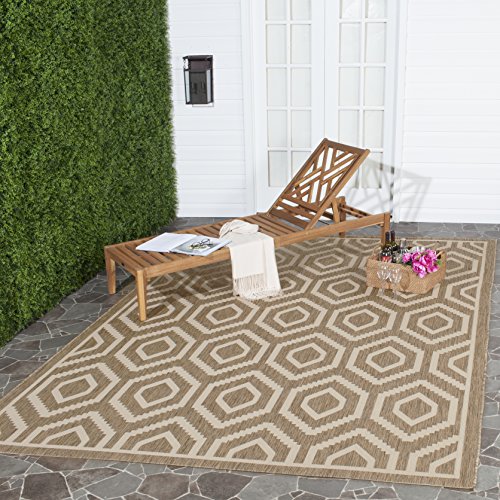 SAFAVIEH Zeitgenössische Teppich für Drinnen & Draussen - Courtyard Collection, Kurzer Flor, Braun und Knochen, 122 X 170 cm von Safavieh