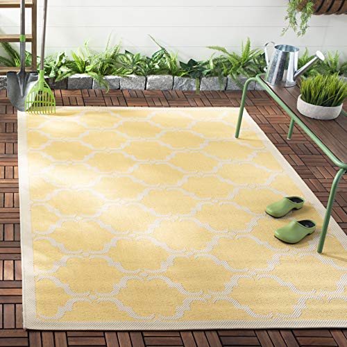 SAFAVIEH Spalier Teppich für Drinnen & Draussen - Courtyard Collection, Kurzer Flor, Gelb und Beige, 122 X 170 cm von Safavieh