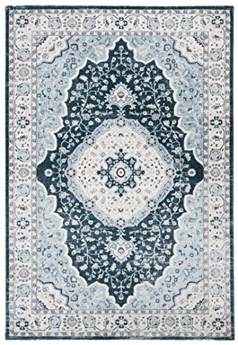 Safavieh ISA915 Traditionell Teppich für Wohnzimmer, Esszimmer, Schlafzimmer-Isabella Collection, Kurzer Flor, Marine, 61 X 91 cm, Polypropylen (PP), Marineblau/Creme von Safavieh