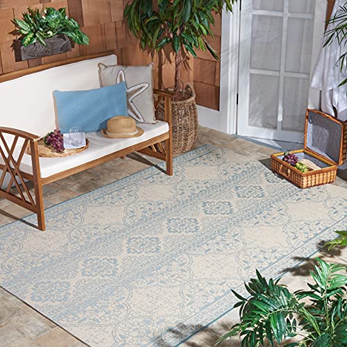 SAFAVIEH Übergangs-Teppich Drinnen & Draussen - Beachhouse Collection, Kurzer Flor, Aqua und Creme, 122 X 183 cm von Safavieh