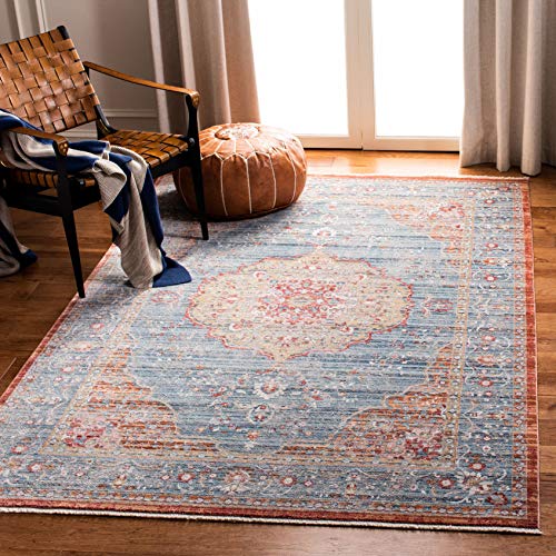 Safavieh Zeitgenössischer Klassiker Teppich für Wohnzimmer, Esszimmer, Schlafzimmer - Kenitra Collection, Kurzer Flor, Blau und rot, 152 X 244 cm von Safavieh