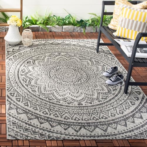 SAFAVIEH Zeitgenössische Teppich für Wohnzimmer, Esszimmer, Schlafzimmer - Courtyard Collection, Kurzer Flor, Hellgrau und Schwarz, 160 X 231 cm von Safavieh