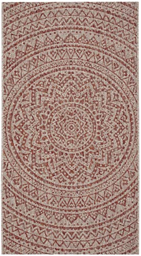 SAFAVIEH Zeitgenössische Teppich für Drinnen & Draussen - Courtyard Collection, Kurzer Flor, Hellbeige und Terrakotta, 79 X 152 cm von Safavieh