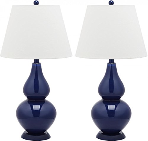 Safavieh Keramiktischlampe (Set Von 2), Glas, Marineblau, 35 x 35 x 67.31 cm von Safavieh