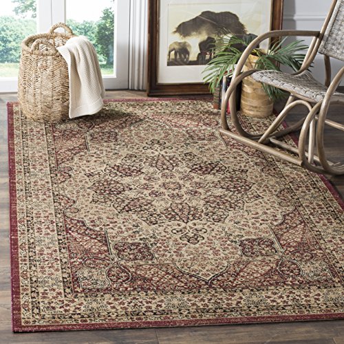 SAFAVIEH Traditionelles Persisch Teppich für Wohnzimmer, Esszimmer, Schlafzimmer - Lavar Kerman Collection, Kurzer Flor, Creme und Rot, 122 X 183 cm von Safavieh