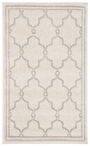 SAFAVIEH Spalier Teppich für Drinnen & Draussen - Amherst Collection, Kurzer Flor, Elfenbein und Hellgrau, 76 X 122 cm von Safavieh