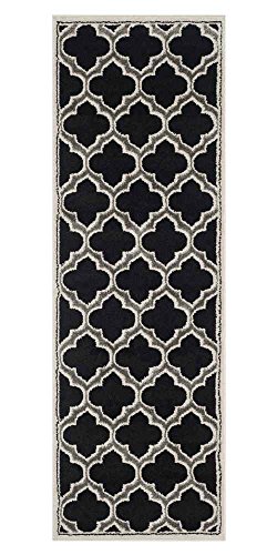 SAFAVIEH Spalier Teppich für Innen - & Außenbereich - Amherst Collection, Kurzer Flor, Anthrazit und Elfenbein, 69 X 213 cm von Safavieh