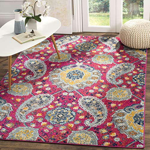 SAFAVIEH Boho Teppich für Wohnzimmer, Esszimmer, Schlafzimmer - Madison Collection, Kurzer Flor, Fuchsia und Gold, 155 X 229 cm von Safavieh