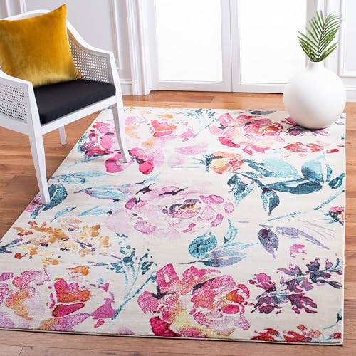 SAFAVIEH Traditionell Teppich für Wohnzimmer, Esszimmer, Schlafzimmer - Lillian Collection, Kurzer Flor, Elfenbein und Rose, 122 X 183 cm von Safavieh