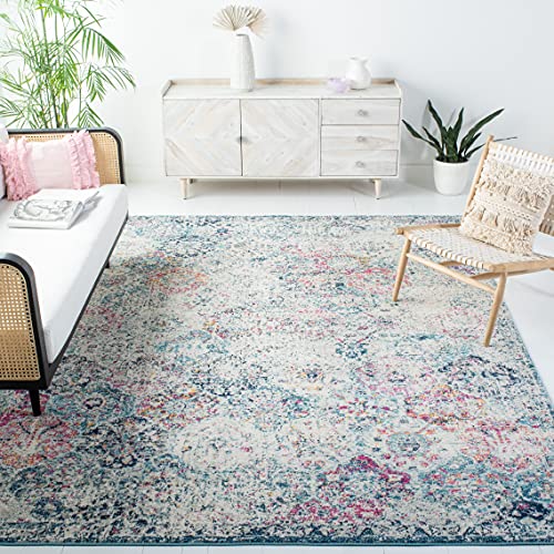 Safavieh MAD611N Moderner Schick Teppich für Wohnzimmer, Esszimmer, Schlafzimmer-Madison Collection, Kurzer Flor, Marineblau und Blaugrün, 155 X 229 cm, Polypropylen (PP) von Safavieh