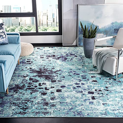 SAFAVIEH Moderner Schick Teppich für Wohnzimmer, Esszimmer, Schlafzimmer - Madison Collection, Kurzer Flor, Türkis und Marine, 91 X 152 cm von Safavieh