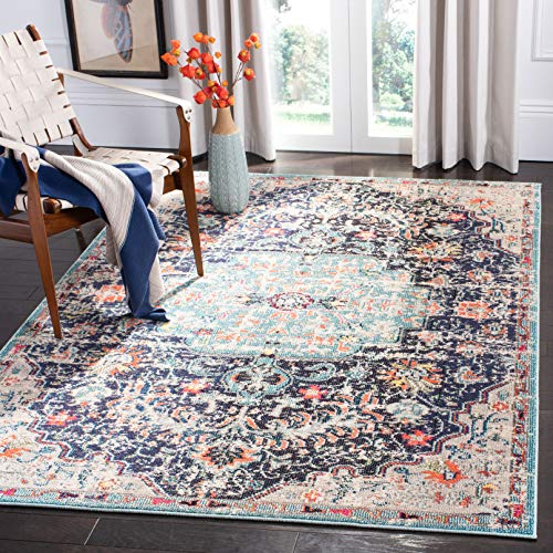 SAFAVIEH Moderner Schick Teppich für Wohnzimmer, Esszimmer, Schlafzimmer - Madison Collection, Kurzer Flor, Schwarz und Blaugrün, 91 X 152 cm von Safavieh