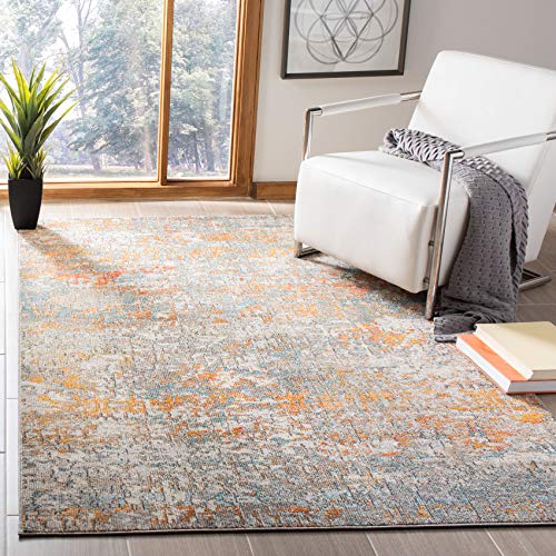 SAFAVIEH Zeitgenössische Teppich für Wohnzimmer, Esszimmer, Schlafzimmer - Madison Collection, Kurzer Flor, Grau und Orange, 160 X 229 cm von Safavieh