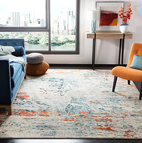 SAFAVIEH Moderner Schick Teppich für Wohnzimmer, Esszimmer, Schlafzimmer - Madison Collection, Kurzer Flor, Creme und Orange, 122 X 183 cm von Safavieh
