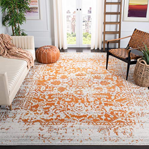 SAFAVIEH Moderner Schick Teppich für Wohnzimmer, Esszimmer, Schlafzimmer - Madison Collection, Kurzer Flor, Orange und Elfenbein, 91 X 152 cm von Safavieh