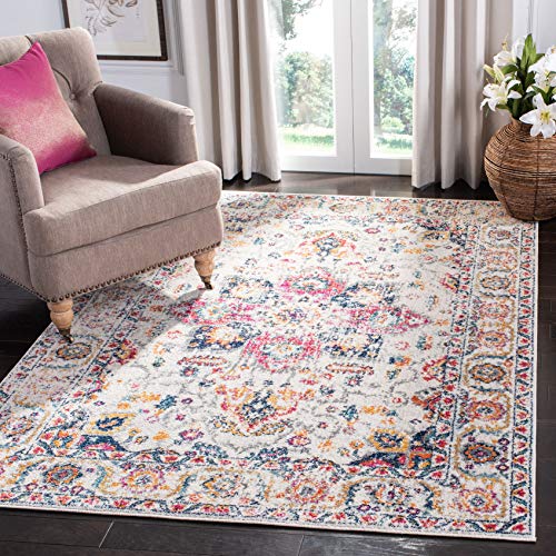 SAFAVIEH Distressed Teppich für Wohnzimmer, Esszimmer, Schlafzimmer - Madison Collection, Kurzer Flor, Fuchsia und Elfenbein, 155 X 229 cm von Safavieh
