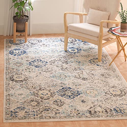 Safavieh MAD611 Moderner Schick Teppich für Wohnzimmer, Esszimmer, Schlafzimmer-Madison Collection, Kurzer Flor, Elfenbein und Aqua, 122 X 183 cm, Polypropylen (PP) von Safavieh