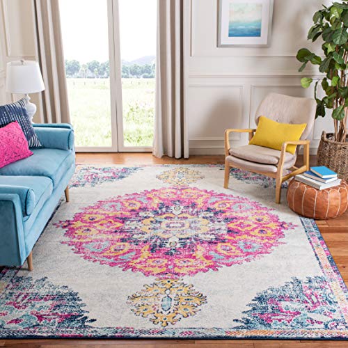 SAFAVIEH Moderner Schick Teppich für Wohnzimmer, Esszimmer, Schlafzimmer - Madison Collection, Kurzer Flor, Elfenbein und Fuchsia, 91 X 152 cm von Safavieh